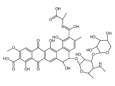 (5S,6S)-2-[[(1R)-1-carboxyethyl]carbamoyl]-1,6,9,14-tetrahydroxy-5-[(2S,3R,4S,5S,6R)-3-hydroxy-6-methyl-5-(methylamino)-4-[(2S,3R,4S,5R)-3,4,5-trihydroxyoxan-2-yl]oxyoxan-2-yl]oxy-11-methoxy-3-methyl-8,13-dioxo-5,6-dihydrobenzo[a]tetracene-10-carboxylic a结构式