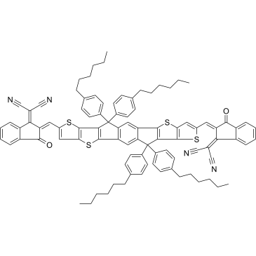 2,2'-[[6,6,12,12-tetrakis(4-hexylphenyl)-s-indacenodithieno[3,2-b]thiophene]methylidyne(3-oxo-1H-indene-2,1(3H)-diylidene)]]bis(propanedinitrile) picture