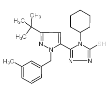 5-[3-(叔丁基)-1-(3-甲基苄基)-1H-吡唑-5-基]-4-环己基-4H-1,2,4-噻唑-3-硫醇结构式