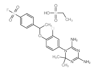 4-[1-[2-chloro-4-(4,6-diamino-2,2-dimethyl-1,3,5-triazin-1-yl)phenoxy]ethyl]benzenesulfonyl fluoride; ethanesulfonic acid Structure