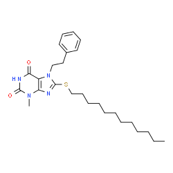 8-(dodecylsulfanyl)-3-methyl-7-(2-phenylethyl)-3,7-dihydro-1H-purine-2,6-dione结构式