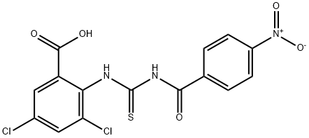 3,5-dichloro-2-[[[(4-nitrobenzoyl)amino]thioxomethyl]amino]-benzoic acid Structure