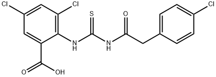 3,5-dichloro-2-[[[[(4-chlorophenyl)acetyl]amino]thioxomethyl]amino]-benzoic acid structure