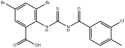 3,5-dibromo-2-[[[(3-chloro-4-methylbenzoyl)amino]thioxomethyl]amino]-benzoic acid结构式