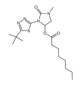 Octanoic acid 3-(5-tert-butyl-[1,3,4]thiadiazol-2-yl)-1-methyl-2-oxo-imidazolidin-4-yl ester Structure