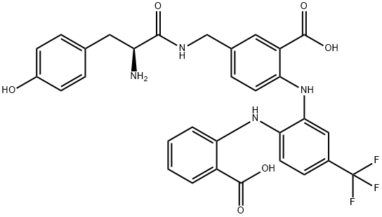 Benzoic acid,5-[[[(2S)-2-amino-3-(4-hydroxyphenyl)-1-oxopropyl]amino]methyl]-2-[[2-[(2-carboxyphenyl)amino]-5- Structure