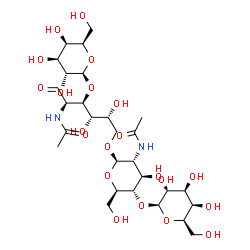 O-b-D-galactopyranosyl-(1->3)-O-[O-b-D-galactopyranosyl-(1->4)-2-(acetylamino)-2-deoxy-b-D-glucopyranosyl-(1->6)]-2-(acetylamino)-2-deoxy- D-Galactose结构式