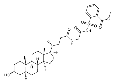 2-{2-[(R)-4-((3R,5R,8R,9S,10S,13R,14S,17R)-3-hydroxy-10,13-dimethyl-hexadecahydro-cyclopenta[a]phenanthren-17-yl)-pentanoylamino]-acetylsulfamoyl}-benzoic acid methyl ester Structure