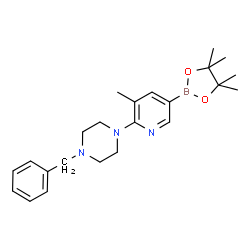 1-benzyl-4-(3-Methyl-5-(4,4,5,5-tetramethyl-1,3,2-dioxaborolan-2-yl)pyridin-2-yl)piperazine结构式