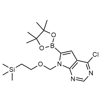 4-Chloro-6-(4,4,5,5-tetramethyl-1,3,2-dioxaborolan-2-yl)-7-((2-(trimethylsilyl)ethoxy)methyl)-7H-pyrrolo[2,3-d]pyrimidine structure