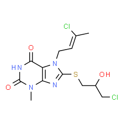 7-[(2Z)-3-chlorobut-2-en-1-yl]-8-[(3-chloro-2-hydroxypropyl)sulfanyl]-3-methyl-3,7-dihydro-1H-purine-2,6-dione结构式