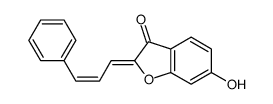 2-cinnamylidene-6-hydroxy-1-benzofuran-3-one structure