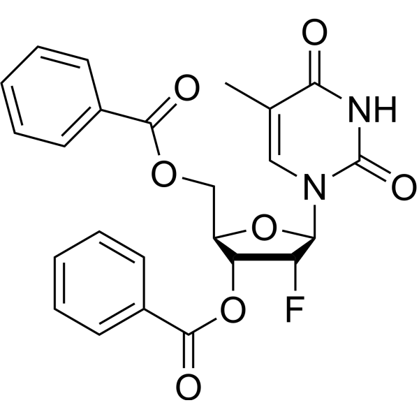 3’,5’-Di-O-benzoyl-2’-deoxy-2’-fluoro-5-methyl-β-D-arabino-uridine Structure