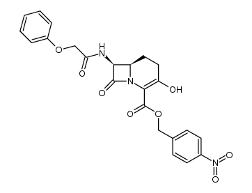 p-nitrobenzyl 7β-[(phenoxyacetyl)amino]-3-hydroxy-1-carba-1-dethia-3-cephem-4-carboxylate结构式