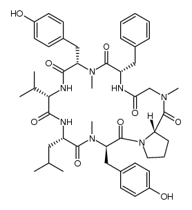 cyclo((N-Me-Tyr)-Phe-(N-Me-Gly)-Pro-(N-Me-D-Tyr)-Leu-Val) Structure