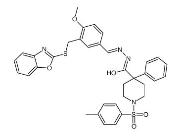 4-Piperidinecarboxylicacid,1-[(4-methylphenyl)sulfonyl]-4-phenyl-,[[3-[(2-benzoxazolylthio)methyl]-4-methoxyphenyl]methylene]hydrazide(9CI)结构式
