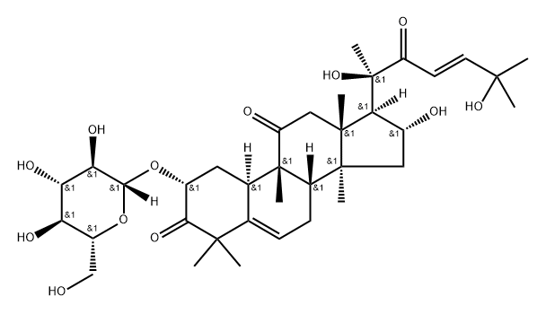 19-Norlanosta-5,23-diene-3,11,22-trione, 2-(β-D-glucopyranosyloxy)-16,20,25-trihydroxy-9-methyl-, (2α,9β,10α,16α,23E)- Structure