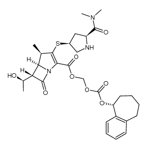 (R)-benzosuber-1-yloxycarbonyloxymethyl (1R,5S,6S)-2-{[(3S,5S)-5-(N,N-dimethylcarbamoyl)pyrrolidin-3-yl]thio}-6-[(1R)-1-hydroxyethyl]-1-methylcarbapen-2-em-3-carboxylate结构式