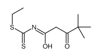 N-ethylsulfanylcarbothioyl-4,4-dimethyl-3-oxo-pentanamide structure