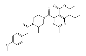 ethyl 4-[4-[2-(4-methoxyphenyl)acetyl]-3-methylpiperazine-1-carbonyl]-2-methyl-6-propylpyrimidine-5-carboxylate Structure