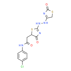 N-(4-chlorophenyl)-2-((E)-4-oxo-2-(((E)-2-oxothiazolidin-4-ylidene)hydrazono)thiazolidin-5-yl)acetamide Structure