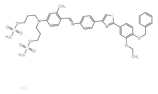 4-[[4-[2-(3-ethoxy-4-phenylmethoxy-phenyl)-1,3-thiazol-4-yl]phenyl]iminomethyl]-3-methyl-N,N-bis(3-methylsulfonyloxypropyl)aniline Structure