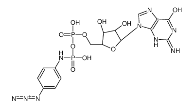 [[(2R,3S,4R,5R)-5-(2-amino-6-oxo-3H-purin-9-yl)-3,4-dihydroxyoxolan-2-yl]methoxy-hydroxyphosphoryl]oxy-N-(4-azidophenyl)phosphonamidic acid Structure