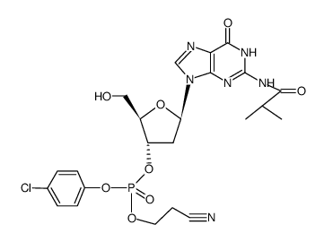 3'-Guanylic acid, 2'-deoxy-N-(2-methyl-1-oxopropyl)-, 4-chlorophenyl 2-cyanoethyl ester结构式