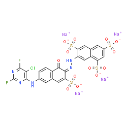 tetrasodium 7-[[6-[(5-chloro-2,6-difluoro-4-pyrimidinyl)amino]-1-hydroxy-3-sulphonato-2-naphthyl]azo]naphthalene-1,3,6-trisulphonate structure