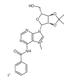 N6-Benzoyl-7-methyl-9-(2,3-O-isopropylidene-β-D-ribofuranosyl)-adeninium iodide结构式