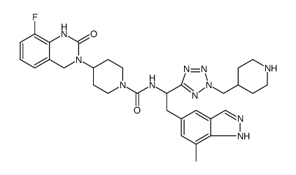 1-Piperidinecarboxamide, 4-(8-fluoro-1,4-dihydro-2-oxo-3(2H)-quinazolinyl)-N-[2-(7-methyl-1H-indazol-5-yl)-1-[2-(4-piperidinylmethyl)-2H-tetrazol-5-yl]ethyl]结构式