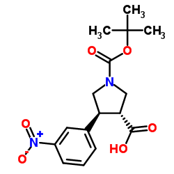 (3R,4S)-1-(tert-Butoxycarbonyl)-4-(3-nitrophenyl)pyrrolidine-3-carboxylic acid structure