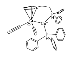 [Cr(Cu(PPh3))(CO)3(μ-η5:η1-(2-(diphenylphosphino)ethyl)cyclopentadienyl)]结构式