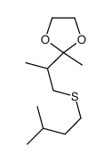 2-methyl-2-[1-(3-methylbutylsulfanyl)propan-2-yl]-1,3-dioxolane结构式