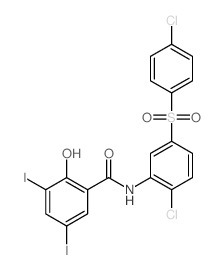 N-[2-chloro-5-(4-chlorophenyl)sulfonylphenyl]-2-hydroxy-3,5-diiodobenzamide结构式