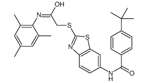 4-tert-butyl-N-[2-[2-oxo-2-(2,4,6-trimethylanilino)ethyl]sulfanyl-1,3-benzothiazol-6-yl]benzamide Structure