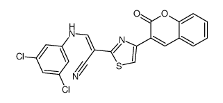 (Z)-3-(3,5-dichloroanilino)-2-[4-(2-oxochromen-3-yl)-1,3-thiazol-2-yl]prop-2-enenitrile结构式