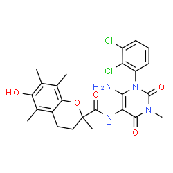 2H-1-Benzopyran-2-carboxamide,N-[6-amino-1-(2,3-dichlorophenyl)-1,2,3,4-tetrahydro-3-methyl-2,4-dioxo-5-pyrimidinyl]-3,4-dihydro-6-hydroxy-2,5,7,8- picture