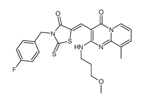 3-[(4-fluorophenyl)methyl]-5-[[2-(3-methoxypropylamino)-9-methyl-4-oxopyrido[1,2-a]pyrimidin-3-yl]methylidene]-2-sulfanylidene-1,3-thiazolidin-4-one结构式