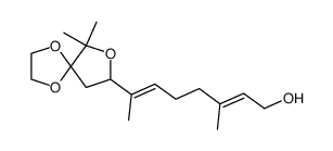(+/-)-(2E,6E)-7-(3',3'-dimethyl-4',4'-ethylenedioxy-2'-oxacyclopentyl)-3,7-dimethyl-2,6-heptadien-1-ol Structure