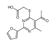 2-[5-acetyl-2-(furan-2-yl)-6-methylpyrimidin-4-yl]sulfanylacetic acid Structure