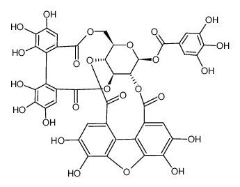 1-O-galloyl-3,6-(R)-hexahydroxydiphenoyl-2,4-tetrahydroxydibenzofurandicarboxyl-β-D-glucose Structure