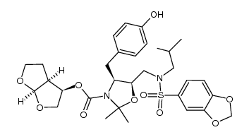 (3R,3aS,6aR)hexahydrofuro[2,3-b]furan-3-yl (4S,5R)-5-{[(1,3-benzodioxol-5-ylsulfonyl)(isobutyl)amino]methyl}-4-(4-hydroxybenzyl)-2,2-dimethyl-1,3-oxazolidine-3-carboxylate Structure