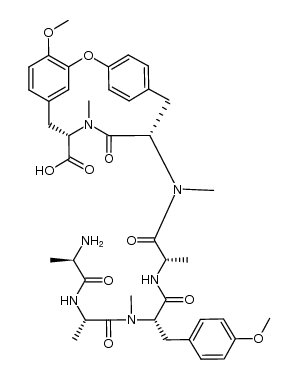 (5S,8S)-8-((S)-2-((S)-2-((S)-2-((R)-2-aminopropanamido)-N-methylpropanamido)-3-(4-methoxyphenyl)propanamido)-N-methylpropanamido)-36-methoxy-6-methyl-7-oxo-2-oxa-6-aza-1(1,4),3(1,3)-dibenzenacyclononaphane-5-carboxylic acid Structure
