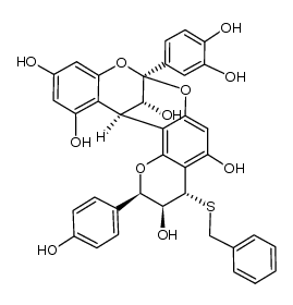 (2R,3S,4S,8S,14R,15R)-4-(benzylthio)-8-(3,4-dihydroxyphenyl)-2-(4-hydroxyphenyl)-2,3,4,14-tetrahydro-8,14-methanobenzo[7,8][1,3]dioxocino[4,5-h]chromene-3,5,11,13,15-pentaol结构式