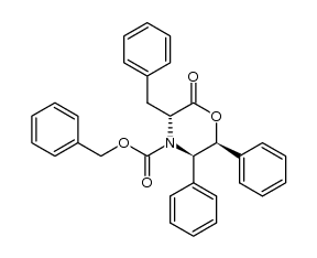 (3R,5R,6S)-4-(benzyloxycarbonyl)-5,6-diphenyl-3-(phenylmethyl)-2,3,5,6-tetrahydro-4H-1,4-oxazin-2-one结构式