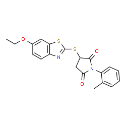 3-[(6-ethoxy-1,3-benzothiazol-2-yl)sulfanyl]-1-(2-methylphenyl)pyrrolidine-2,5-dione结构式