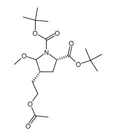 (2S,4R)-4-(2-acetoxyethyl)-5-methoxypyrrolidine-1,2-dicarboxylic acid tert-butyl ester Structure