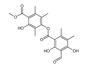 Benzoic acid, 3-formyl-2,4-dihydroxy-5,6-dimethyl-, 3-hydroxy-4-(methoxycarbonyl)-2,5,6-trimethylphenyl ester结构式