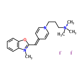 3-Methyl-2-((1-(3-(trimethylammonio)propyl)pyridin-4(1H)-ylidene)methyl)benzo[d]oxazol-3-ium iodide structure